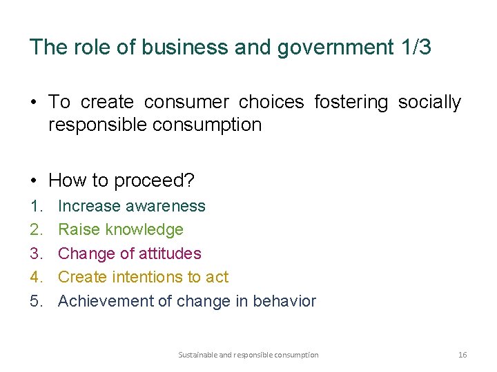 The role of business and government 1/3 • To create consumer choices fostering socially
