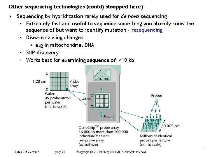 Other sequencing technologies (contd) stoopped here) • Sequencing by hybridization rarely used for de