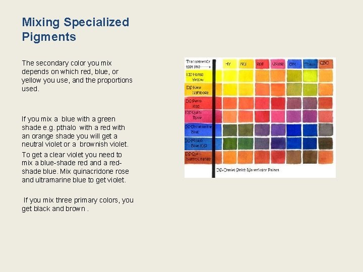 Mixing Specialized Pigments The secondary color you mix depends on which red, blue, or
