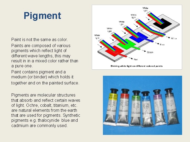 Pigment Paint is not the same as color. Paints are composed of various pigments