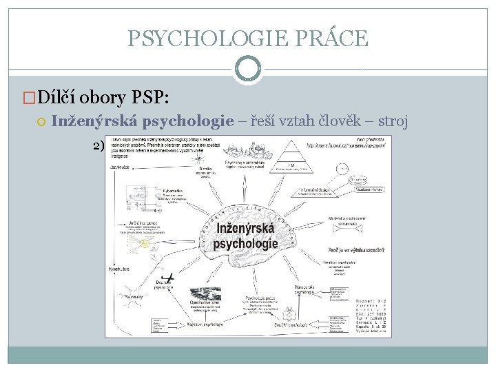 PSYCHOLOGIE PRÁCE �Dílčí obory PSP: Inženýrská psychologie – řeší vztah člověk – stroj 2)
