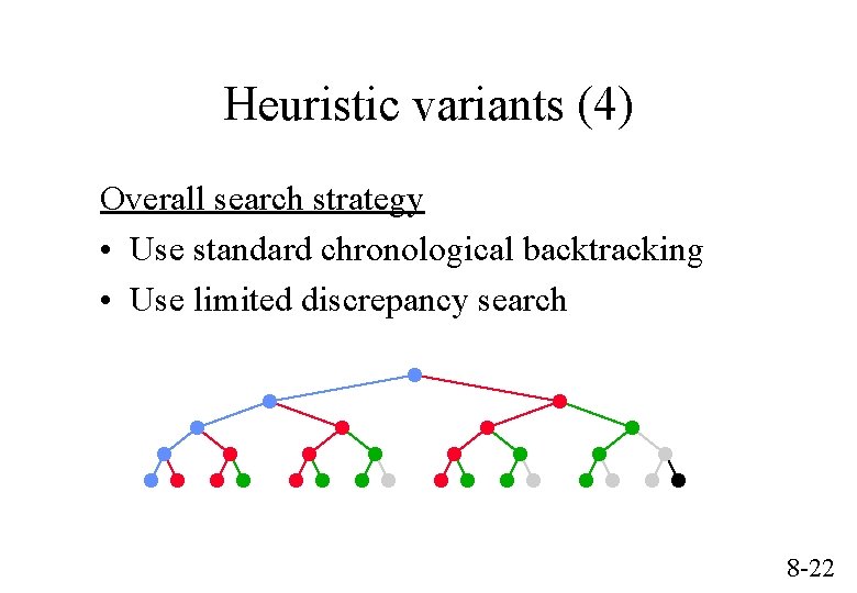 Heuristic variants (4) Overall search strategy • Use standard chronological backtracking • Use limited