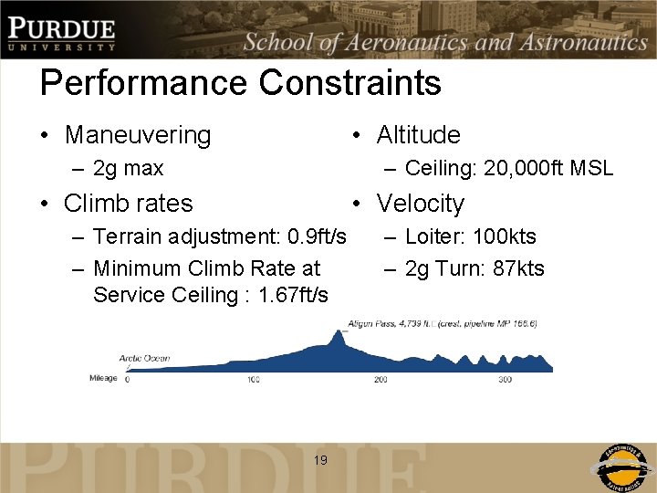 Performance Constraints • Maneuvering • Altitude – 2 g max – Ceiling: 20, 000