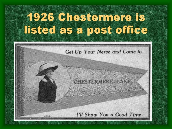 1926 Chestermere is listed as a post office 13 