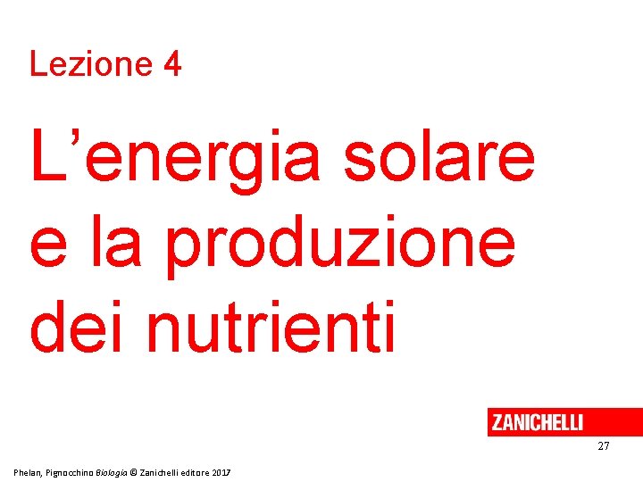 Lezione 4 L’energia solare e la produzione dei nutrienti 27 Phelan, Pignocchino Biologia ©