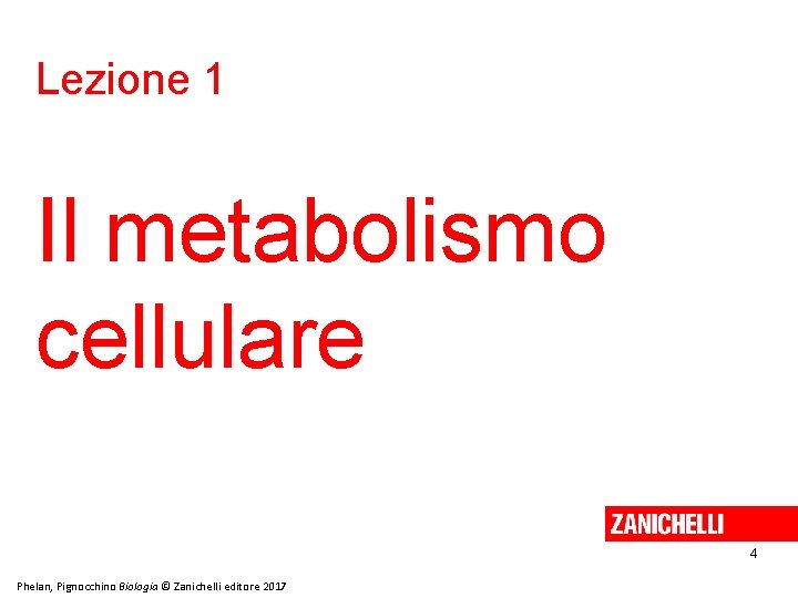 Lezione 1 Il metabolismo cellulare 4 Phelan, Pignocchino Biologia © Zanichelli editore 2017 