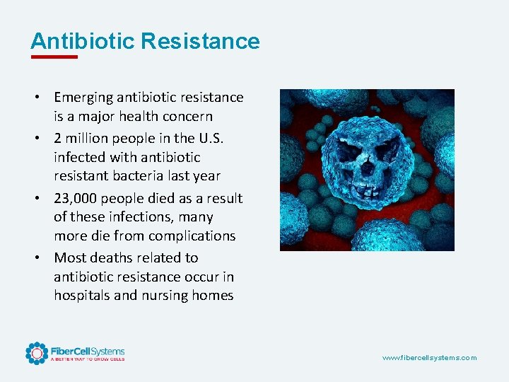 Antibiotic Resistance • Emerging antibiotic resistance is a major health concern • 2 million