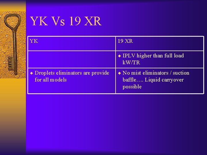 YK Vs 19 XR YK 19 XR ¨ IPLV higher than full load k.