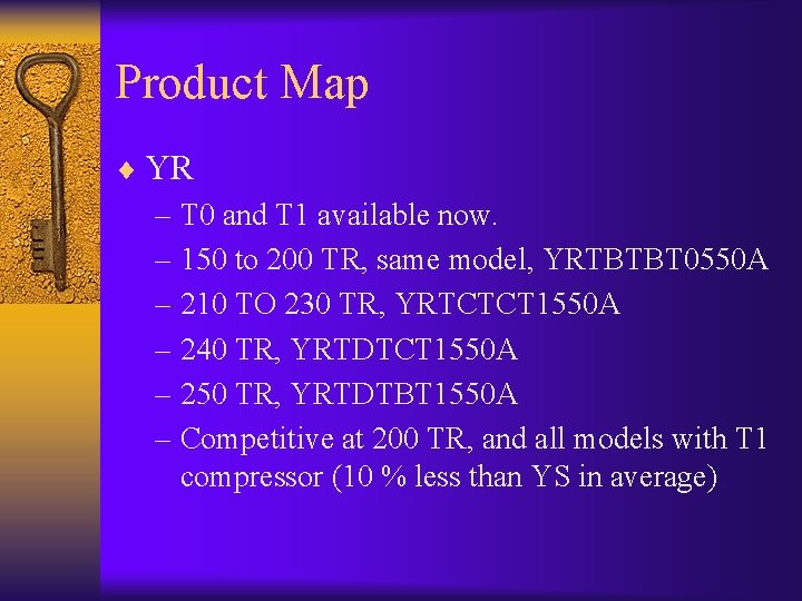 Product Map ¨ YR – T 0 and T 1 available now. – 150