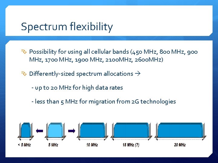Spectrum flexibility Possibility for using all cellular bands (45 o MHz, 800 MHz, 900