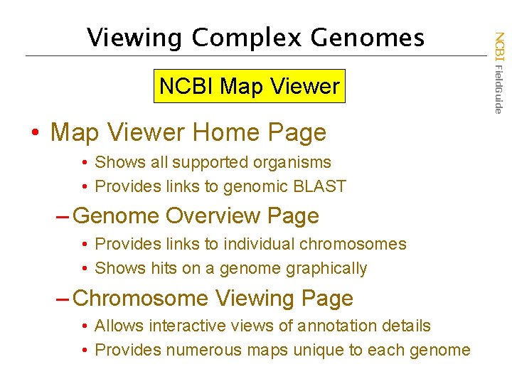 NCBI Map Viewer • Map Viewer Home Page • Shows all supported organisms •