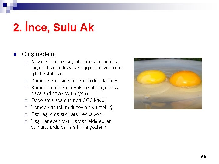 2. İnce, Sulu Ak n Oluş nedeni; ¨ ¨ ¨ ¨ Newcastle disease, infectious