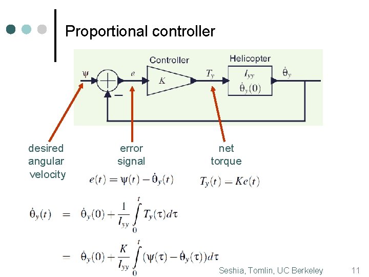Proportional controller desired angular velocity error signal net torque Lee, Seshia, Tomlin, UC Berkeley