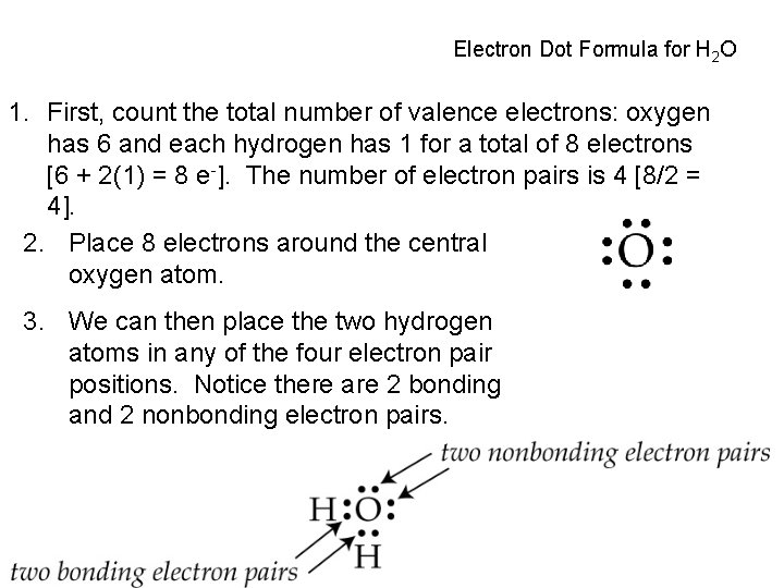 Electron Dot Formula for H 2 O 1. First, count the total number of