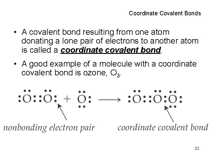 Coordinate Covalent Bonds • A covalent bond resulting from one atom donating a lone