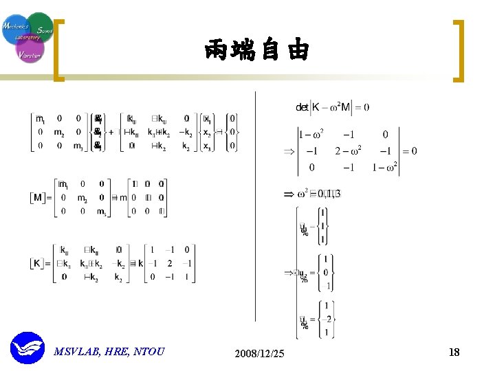 兩端自由 MSVLAB, HRE, NTOU 2008/12/25 18 