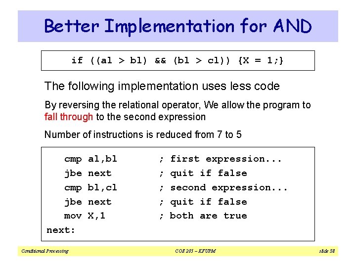 Better Implementation for AND if ((al > bl) && (bl > cl)) {X =