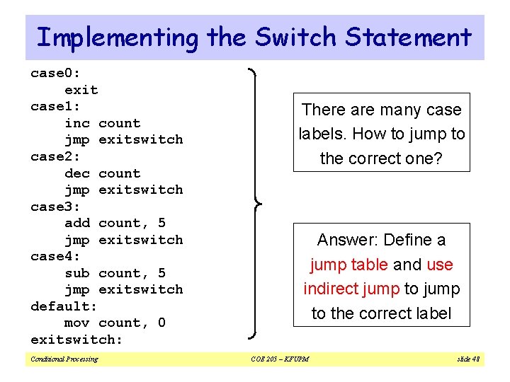 Implementing the Switch Statement case 0: exit case 1: inc count jmp exitswitch case