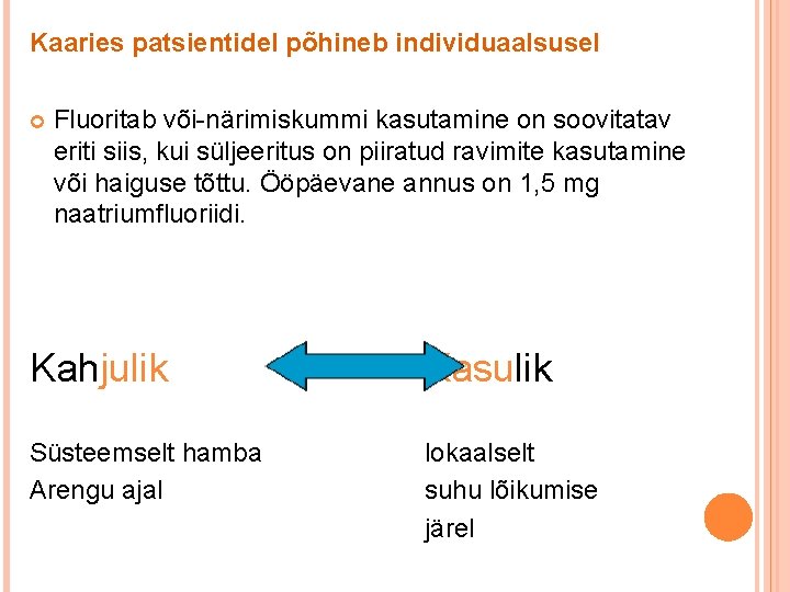 Kaaries patsientidel põhineb individuaalsusel Fluoritab või-närimiskummi kasutamine on soovitatav eriti siis, kui süljeeritus on