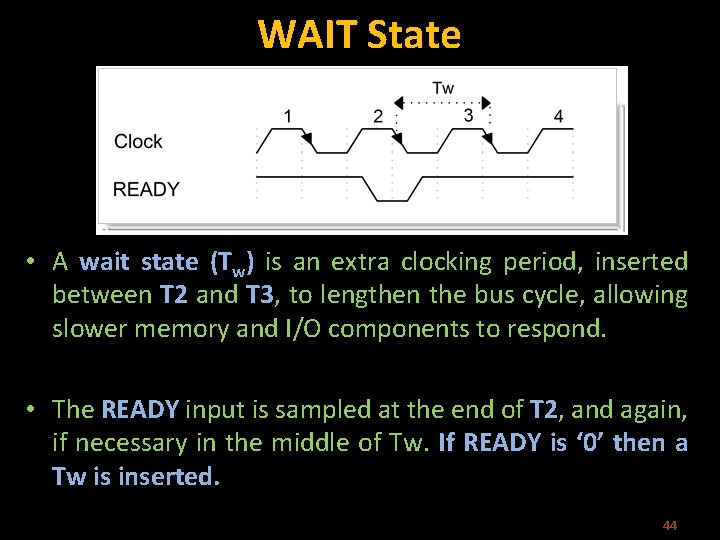 WAIT State • A wait state (Tw) is an extra clocking period, inserted between