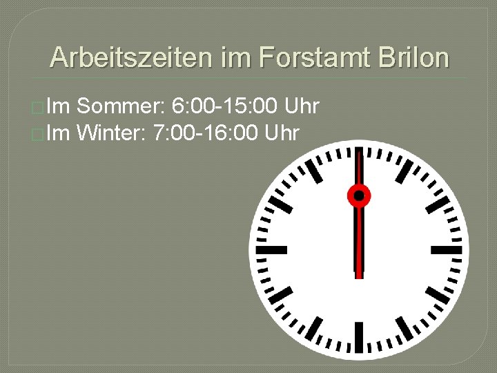 Arbeitszeiten im Forstamt Brilon �Im Sommer: 6: 00 -15: 00 Uhr �Im Winter: 7: