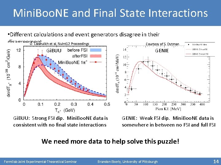 Mini. Boo. NE and Final State Interactions • Different calculations and event generators disagree