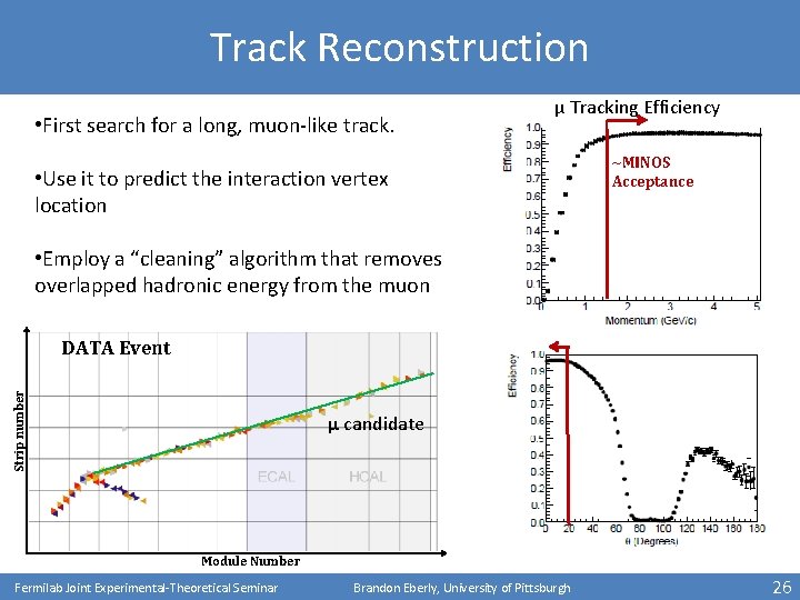 Track Reconstruction • First search for a long, muon-like track. μ Tracking Efficiency •