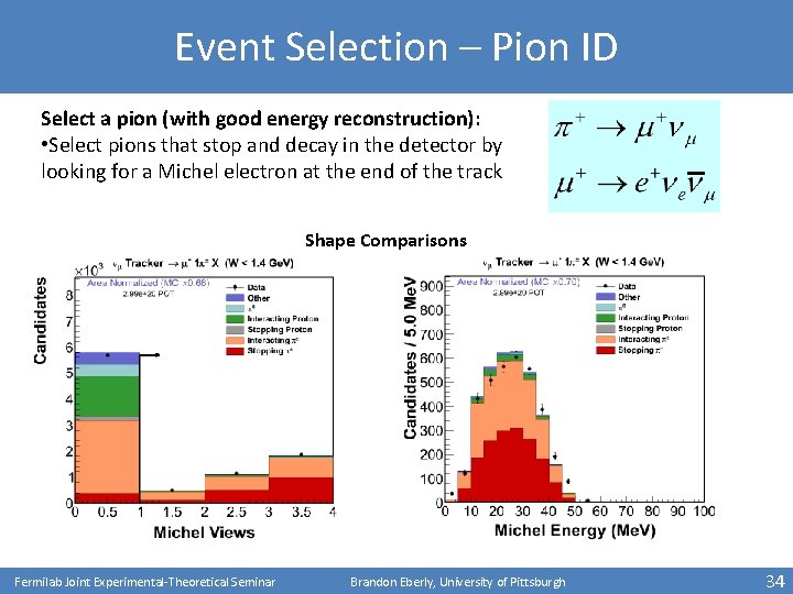 Event Selection – Pion ID Select a pion (with good energy reconstruction): • Select