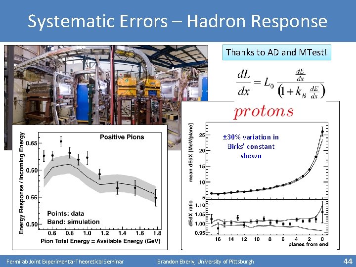 Systematic Errors – Hadron Response • S Thanks to AD and MTest! ± 30%