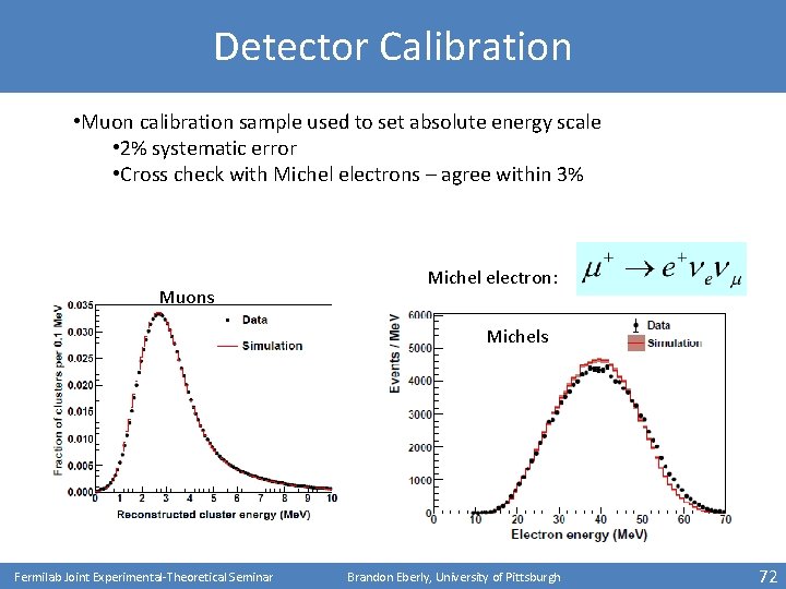 Detector Calibration • Muon calibration sample used to set absolute energy scale • 2%