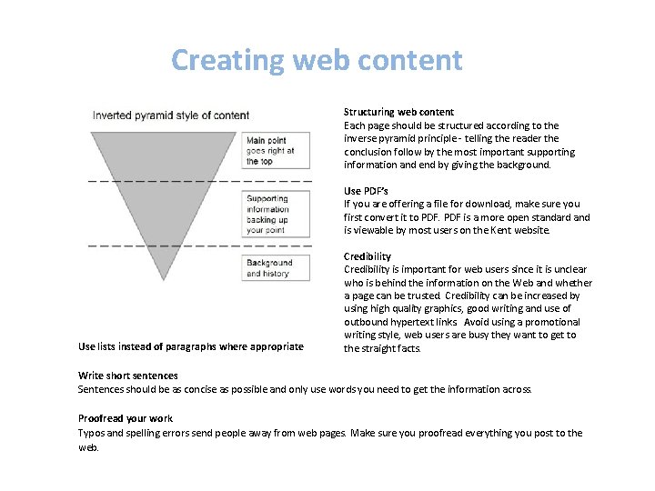 Creating web content Structuring web content Each page should be structured according to the