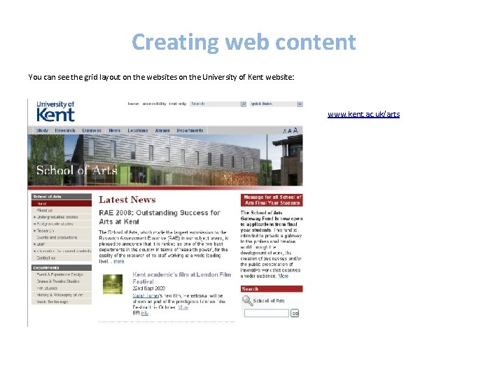 Creating web content You can see the grid layout on the websites on the