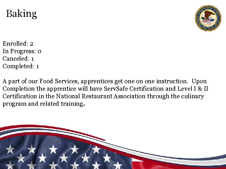 Baking Enrolled: 2 In Progress: 0 Canceled: 1 Completed: 1 A part of our