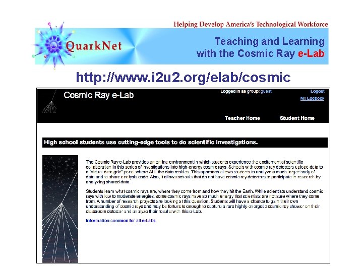 Teaching and Learning with the Cosmic Ray e-Lab http: //www. i 2 u 2.