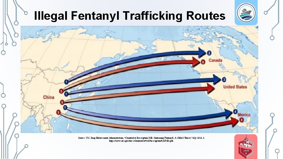 Illegal Fentanyl Trafficking Routes Source: U. S. Drug Enforcement Administration, “Counterfeit Prescription Pills Containing