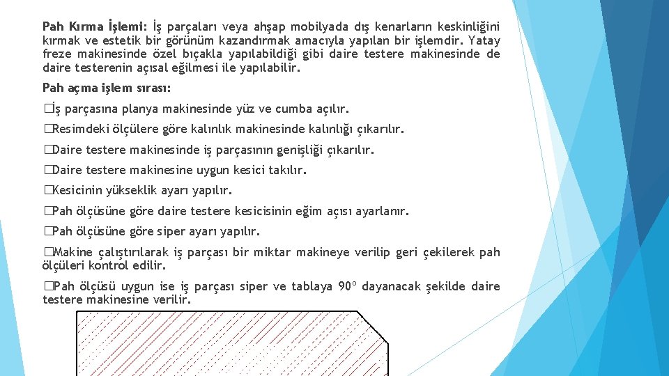 Pah Kırma İşlemi: İş parçaları veya ahşap mobilyada dış kenarların keskinliğini kırmak ve estetik
