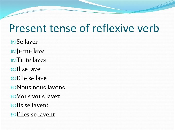 Present tense of reflexive verb Se laver Je me lave Tu te laves Il Present tense of reflexive verb Se laver Je me lave Tu te laves Il