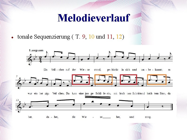 Melodieverlauf tonale Sequenzierung ( T. 9, 10 und 11, 12) 
