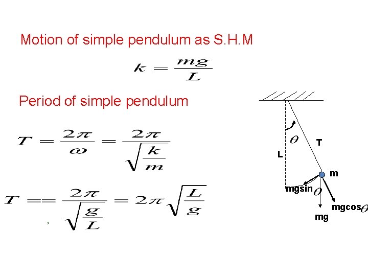 Motion of simple pendulum as S. H. M Period of simple pendulum T L