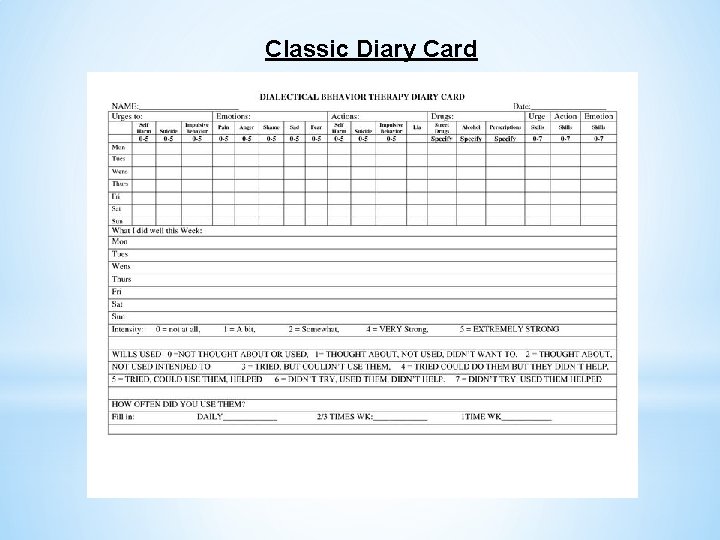 Classic Diary Card 