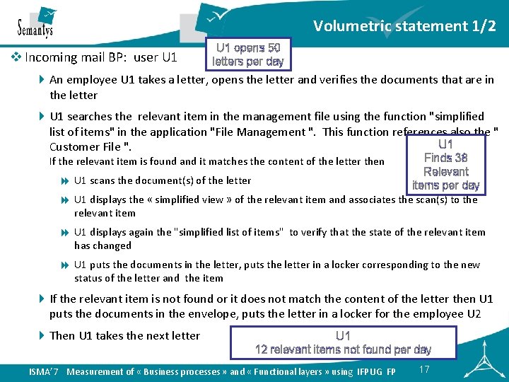 Volumetric statement 1/2 v Incoming mail BP: user U 1 opens 50 letters per