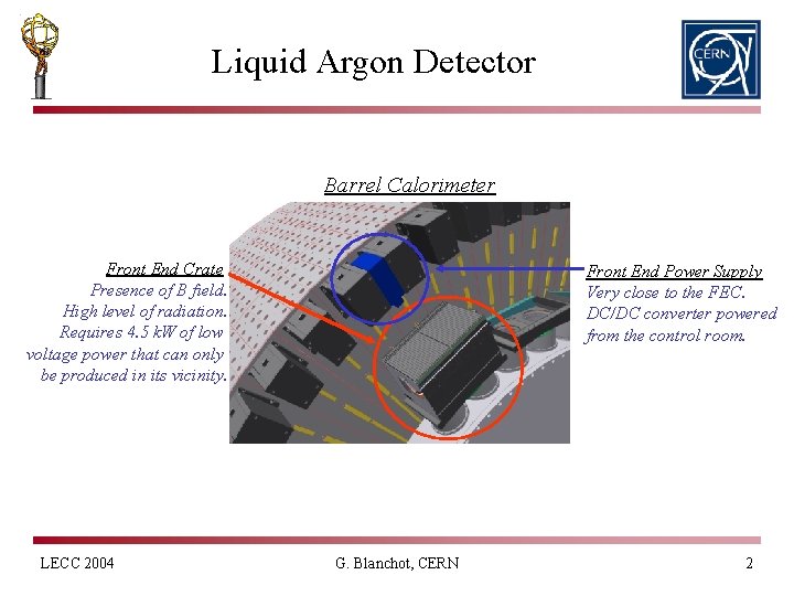 Liquid Argon Detector Barrel Calorimeter Front End Crate Presence of B field. High level