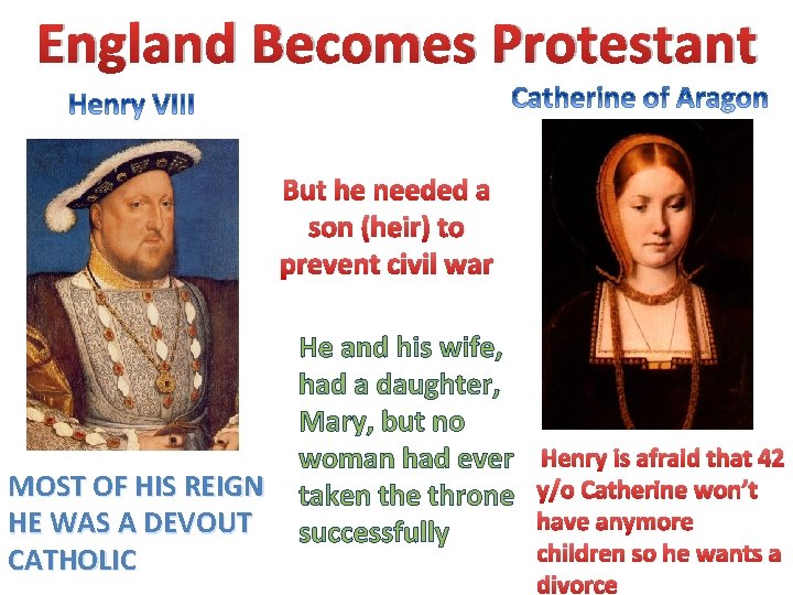 England Becomes Protestant But he needed a son (heir) to prevent civil war MOST