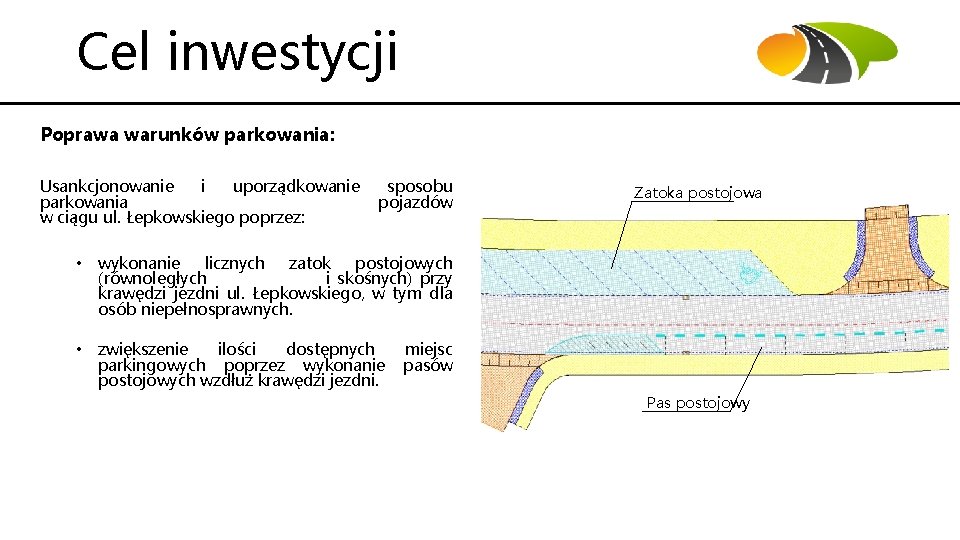 Cel inwestycji Poprawa warunków parkowania: Usankcjonowanie i uporządkowanie parkowania w ciągu ul. Łepkowskiego poprzez: