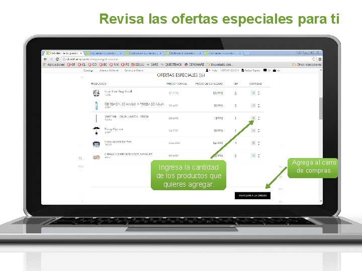 Revisa las ofertas especiales para ti Ingresa la cantidad de los productos que quieres