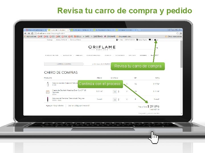 Revisa tu carro de compra y pedido Revisa tu carro de compra. Continúa con