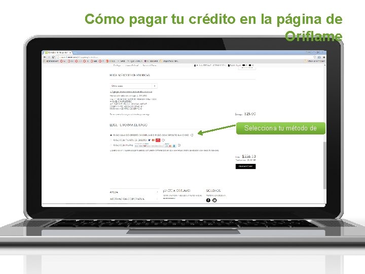 Cómo pagar tu crédito en la página de Oriflame Selecciona tu método de pago