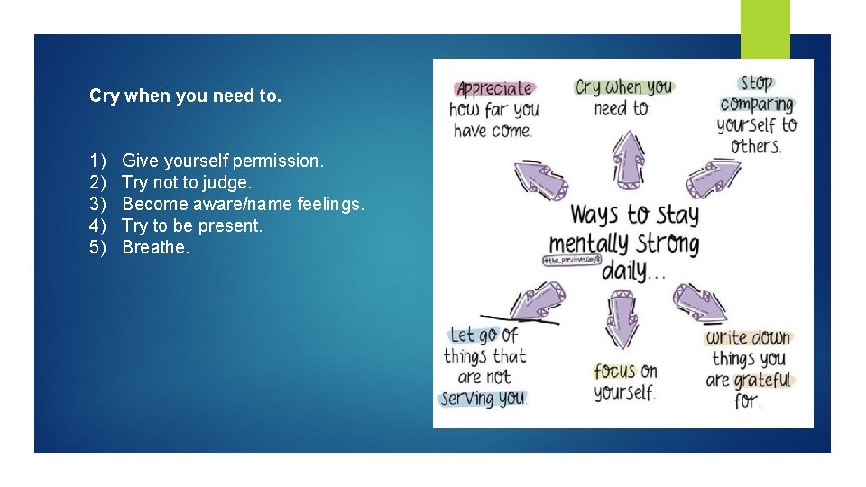 Cry when you need to. 1) 2) 3) 4) 5) Give yourself permission. Try Cry when you need to. 1) 2) 3) 4) 5) Give yourself permission. Try