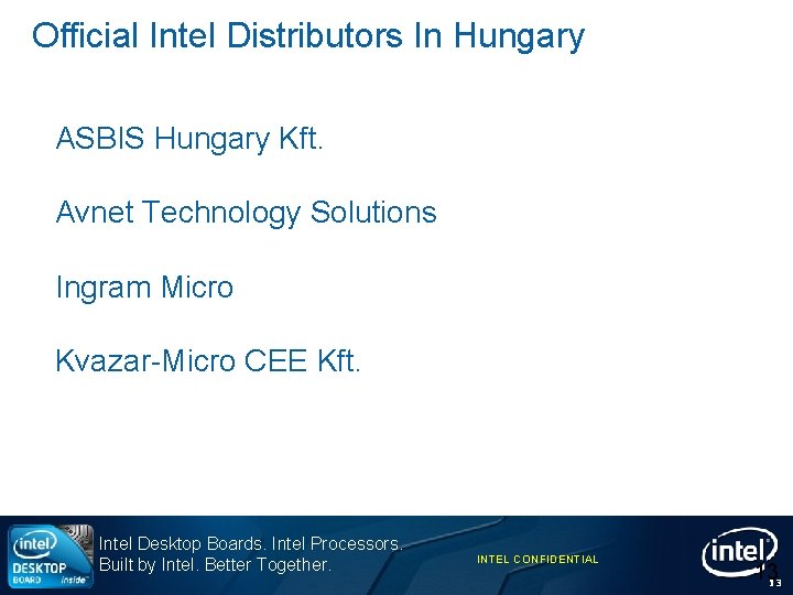 Official Intel Distributors In Hungary ASBIS Hungary Kft. Avnet Technology Solutions Ingram Micro Kvazar-Micro