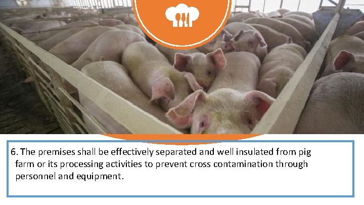 6. The premises shall be effectively separated and well insulated from pig farm or